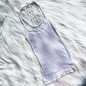 Free People Lavender Tie-Dye Macrame Knotted Racer Back Tank Top